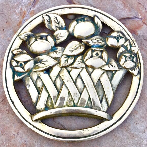 1980’s Rubel Design Floral Brass Footed Tr… - Picture 2 of 11